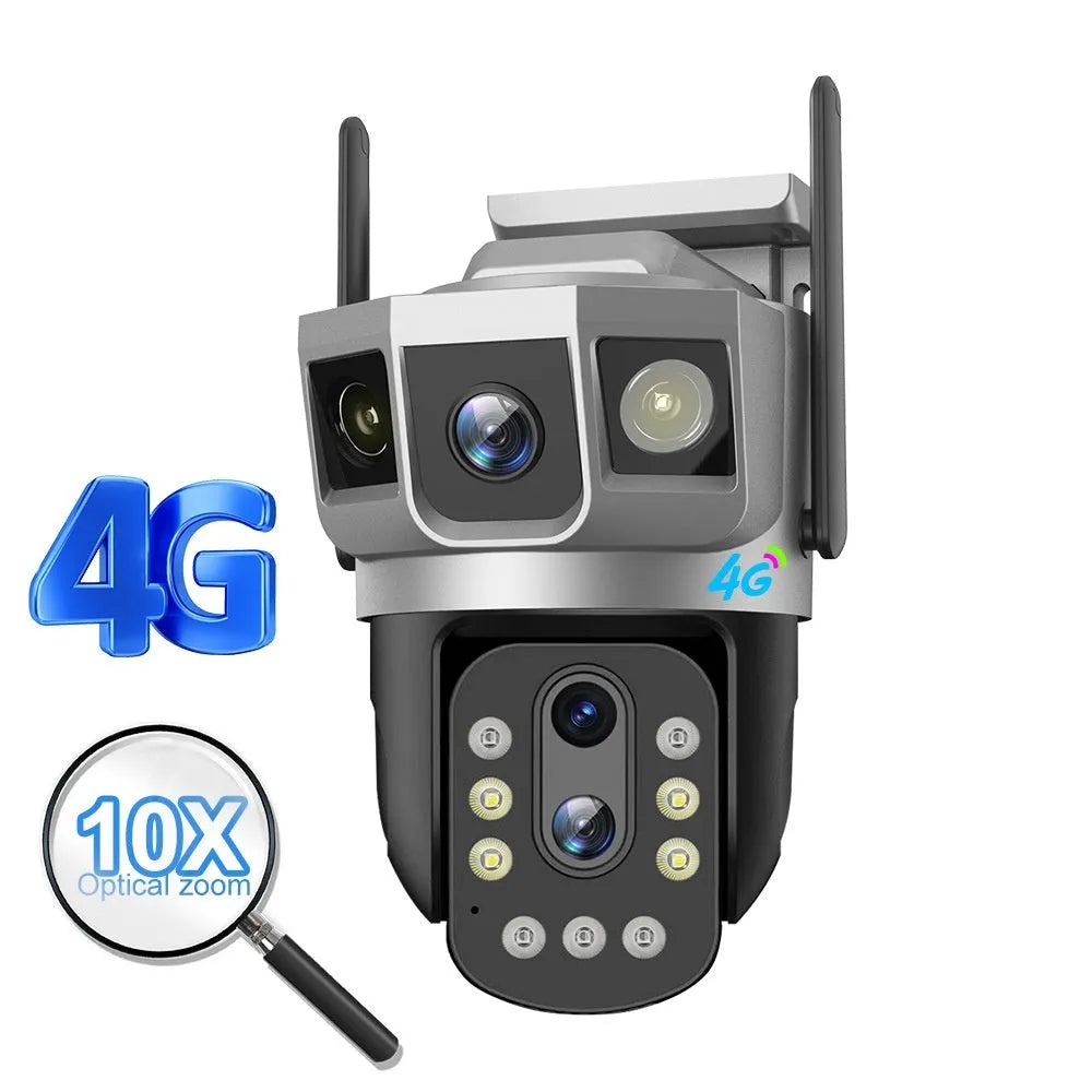 V380 outdoor 4G smart security camera with solar panel on a stand