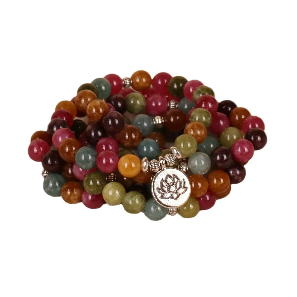 108 beads string lotus hanging multi-layer alloy bracelet tourmaline colour