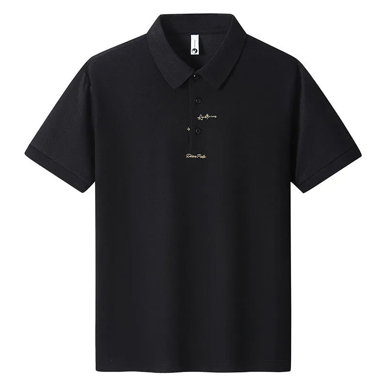 Men's loose-fit cotton T-shirt with a letter pattern, shown in one of six available colours.