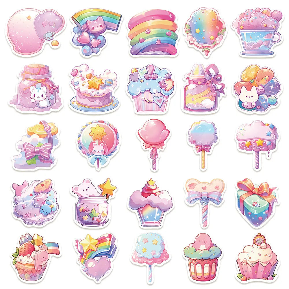 Pack of 50 fresh candy theme cute small object waterproof decorative stickers.