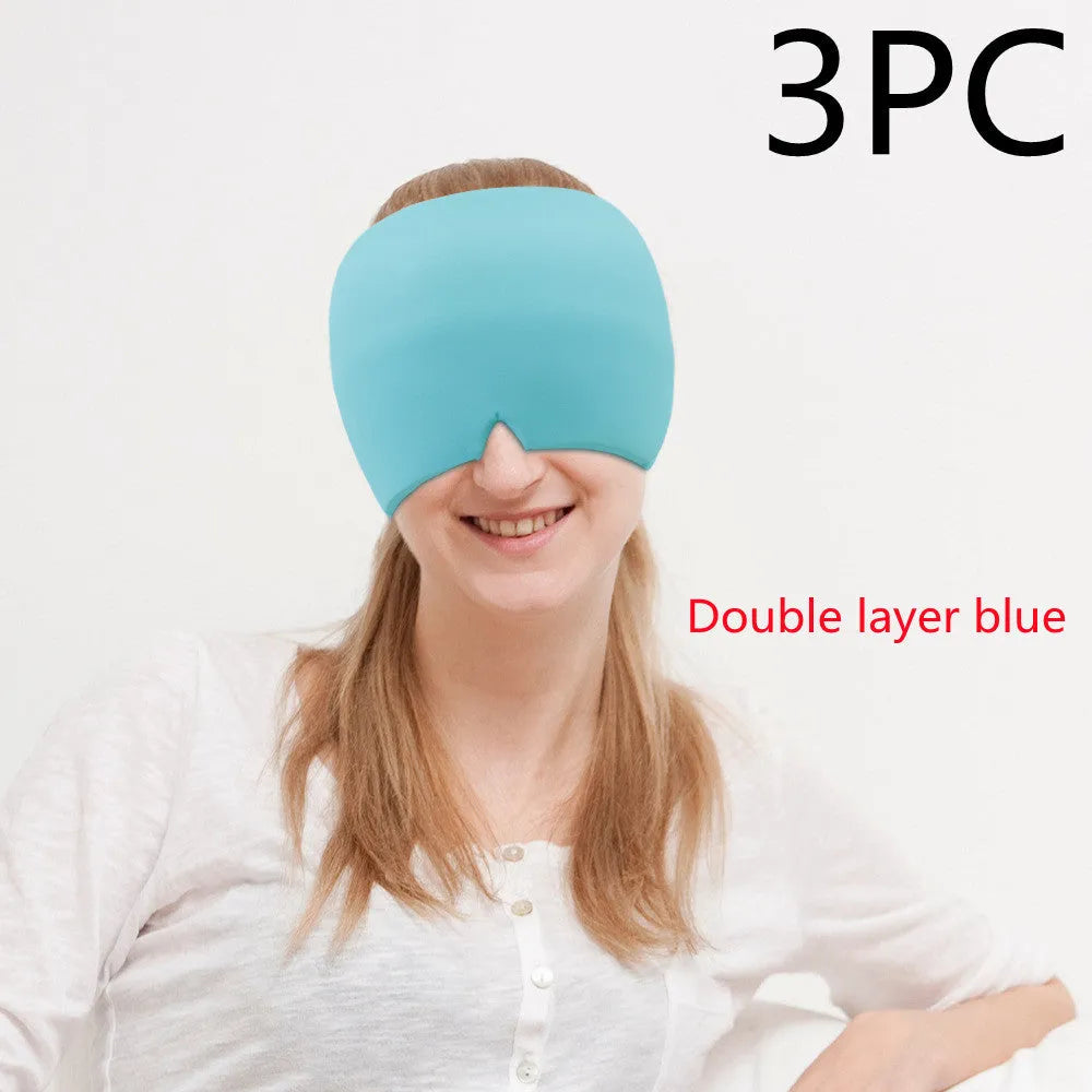 Black elastic cloth gel eye mask for headache relief with adjustable headband