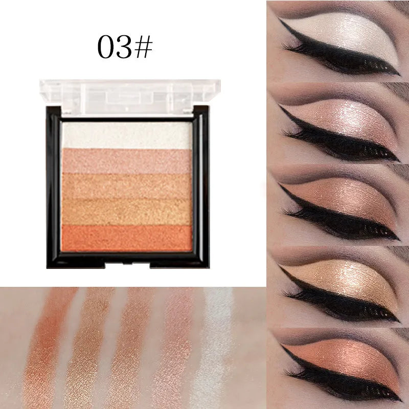 Highlight eye shadow palette with six colour variations for natural three-dimensional contouring effects