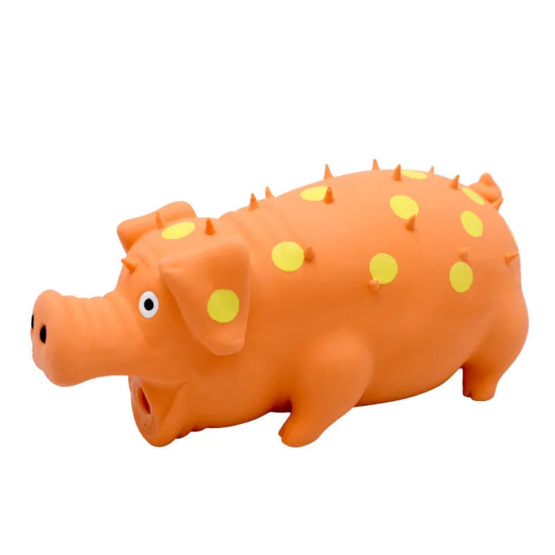 Latex pig-shaped dog chew toy with squeaker for teeth cleaning in assorted colours