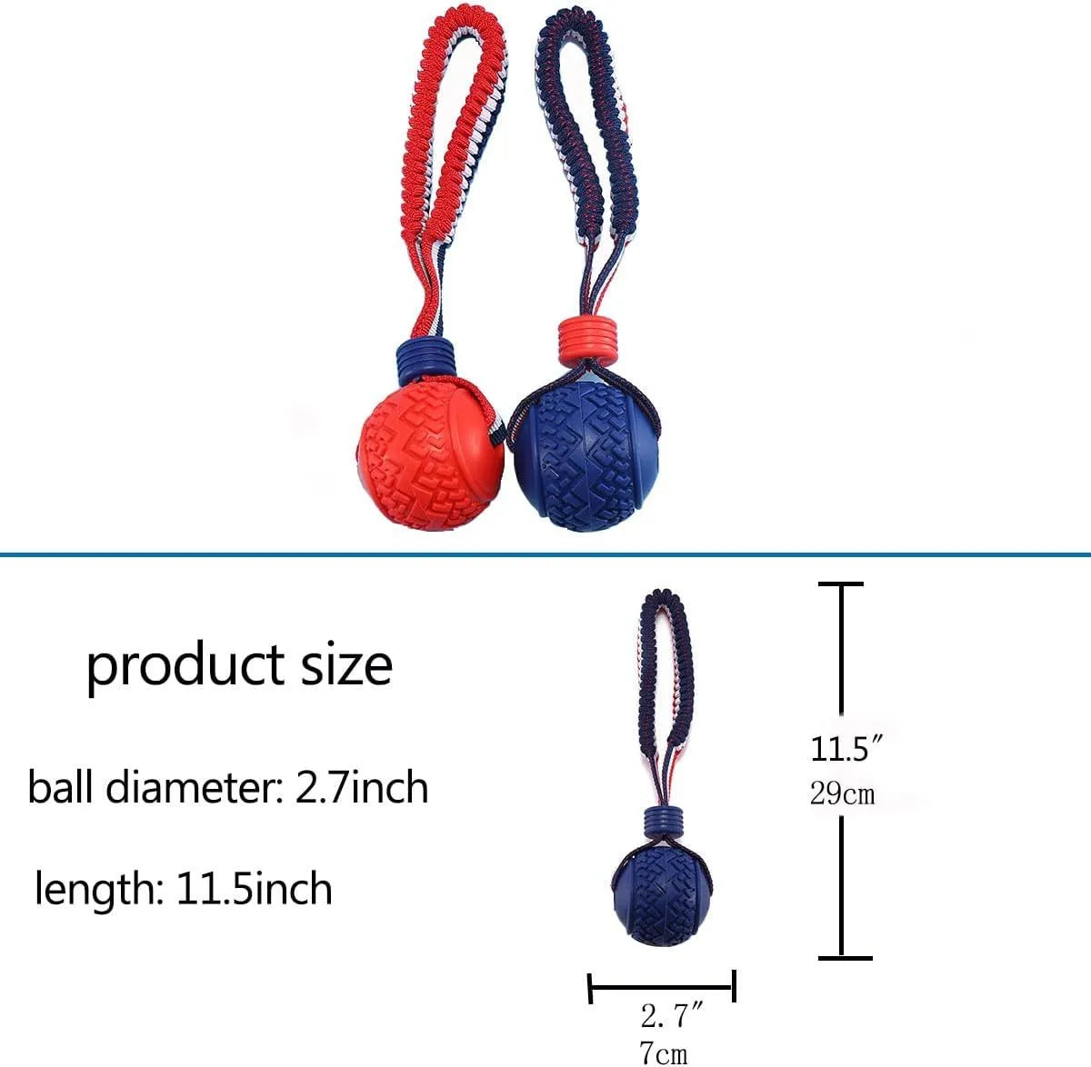 Blue dog ball with rope toy for small dogs on a white background.