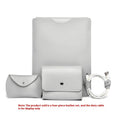 Set of four brown imitation leather lock edge protective sleeves for laptops and tablets.
