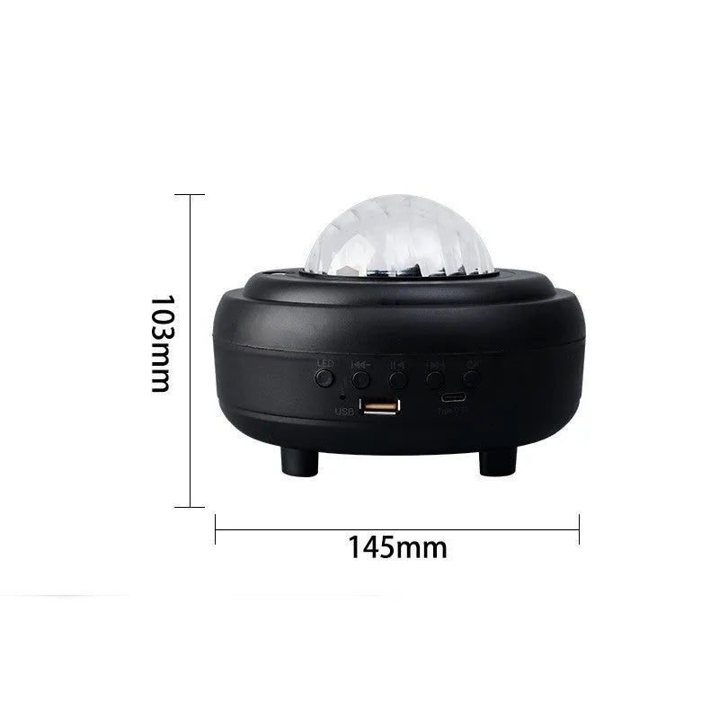 White Bluetooth galaxy star projector night light showing starry sky projection on ceiling