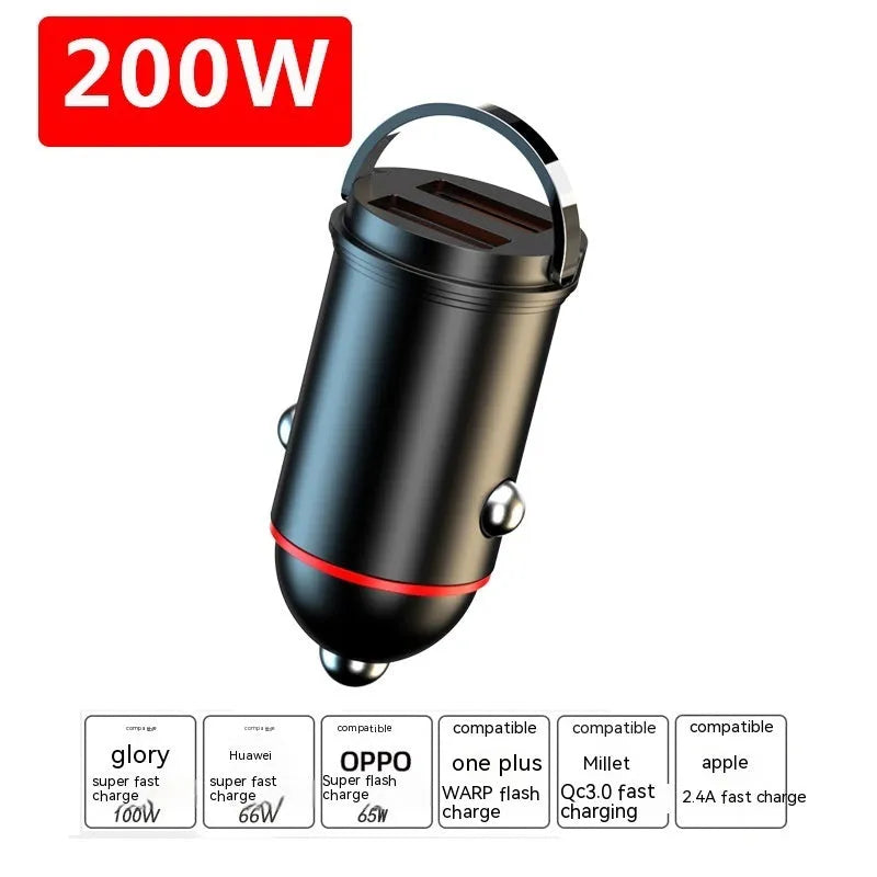 Black 200W car charger with zinc alloy housing and USB output interface
