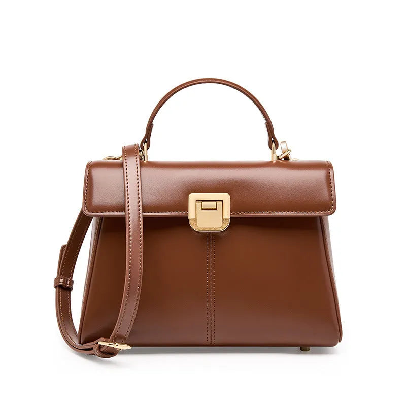 Women's black genuine leather shoulder bag with vachette clasp in horizontal square shape