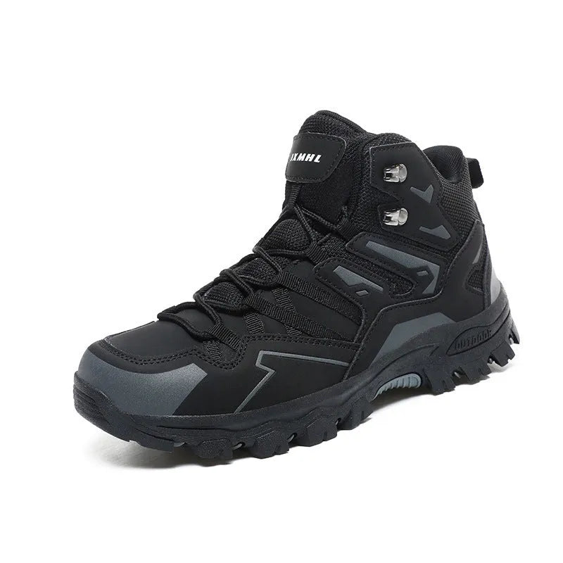A pair of low-top hiking sneakers with a lace-up front, shown in a colour option like grey or purple.