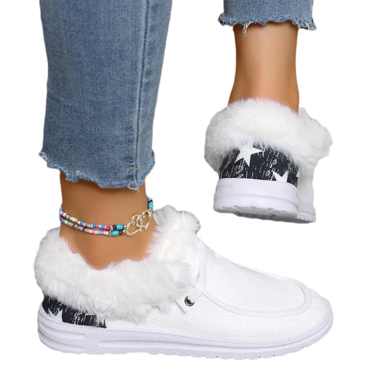 Women's Pumps Plus Size Flat Heel Furry Retro Casual Mom Shoes Suede Leather Round Toe Breathable Wear-Resistant Low Top Shallow Mouth Rubber Sole Oversleeves Style Available in Black White Gray Sizes 36-43