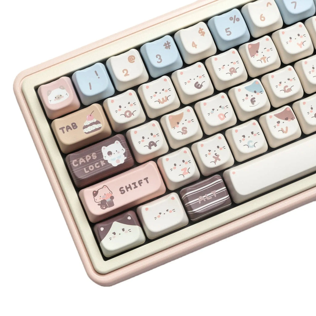 Sea Salt Cat PBT sublimation key cap set showing March past character design on mechanical keyboard