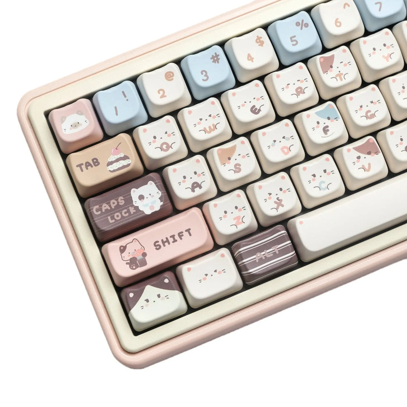 Sea Salt Cat PBT sublimation key cap set showing March past character design on mechanical keyboard