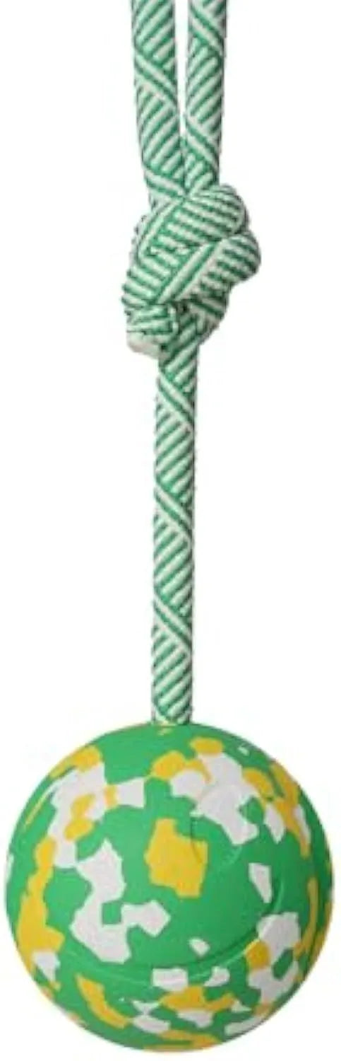 S size dog ball on rope toy with 6cm natural rubber ball and 27cm nylon rope for medium small dogs