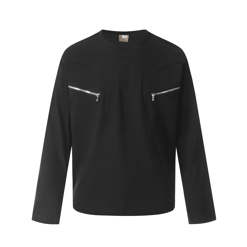 Men's loose retro style cotton long-sleeve t-shirt in black and grey colours