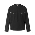 Men's loose retro style cotton long-sleeve t-shirt in black and grey colours