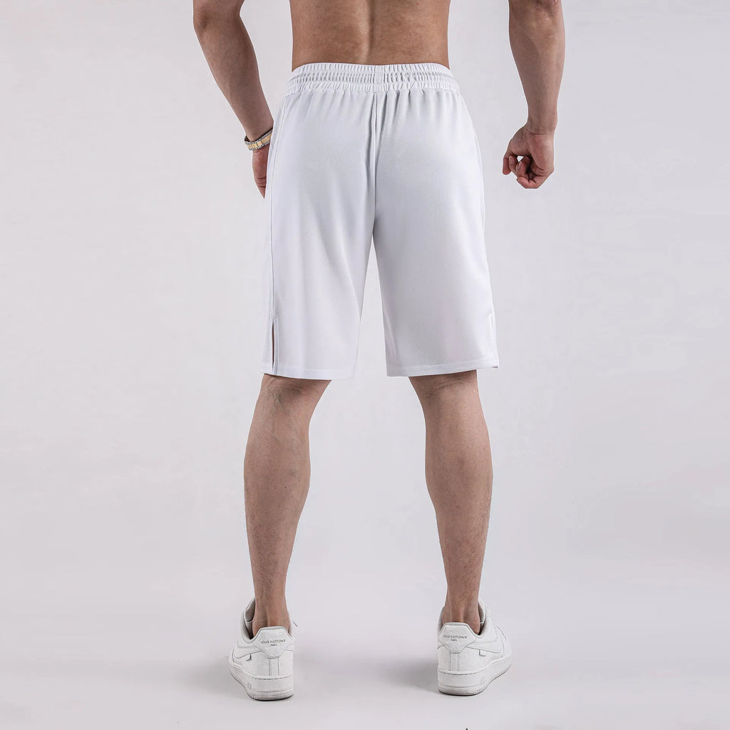 Men's quick-drying mesh shorts in black or white with elastic waist and loose casual fit for summer wear
