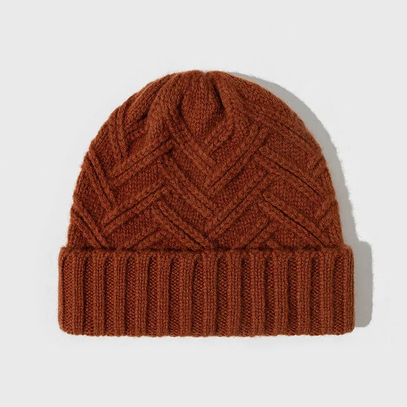 Wool knitted dome crown hat for women in one of six colours: ivory white, khaki, red, brown, grey, or black.