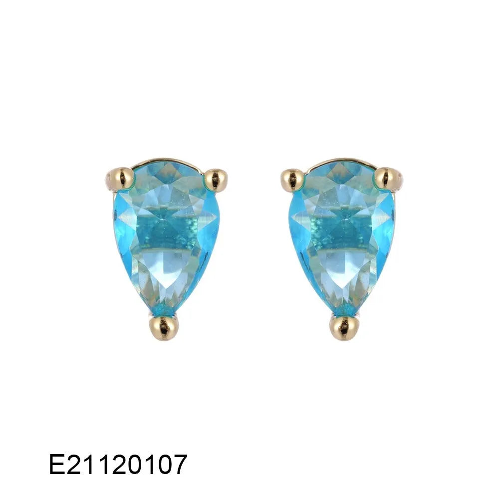 Brass gold-plated drop-shaped zircon earrings in candy colours with electroplating finish