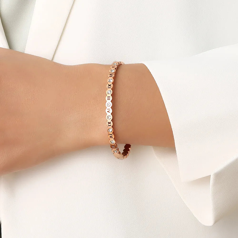 Titanium steel Korean style bracelet with electroplated finish and number elements