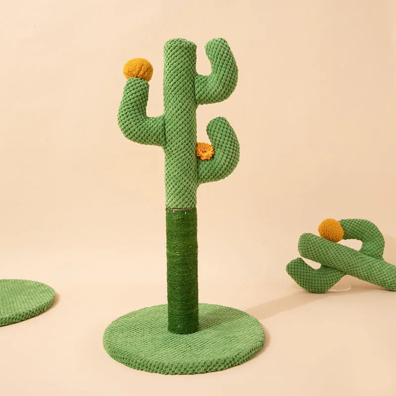 Cactus-shaped cat scratching post and climbing frame with cotton thread scratching surface