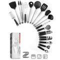 Black silicone cooking spatula spoon set with stainless steel handles, 16 pieces
