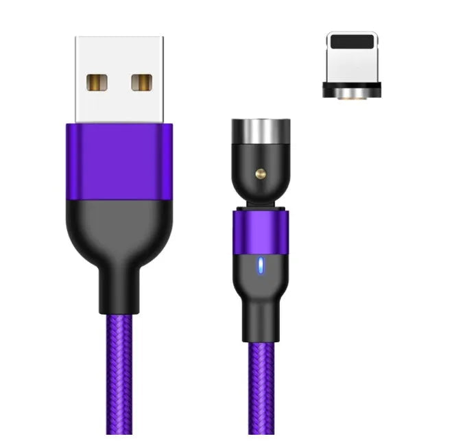 Essager black magnetic USB charging cable showing 360-degree rotating connector and blue LED light.