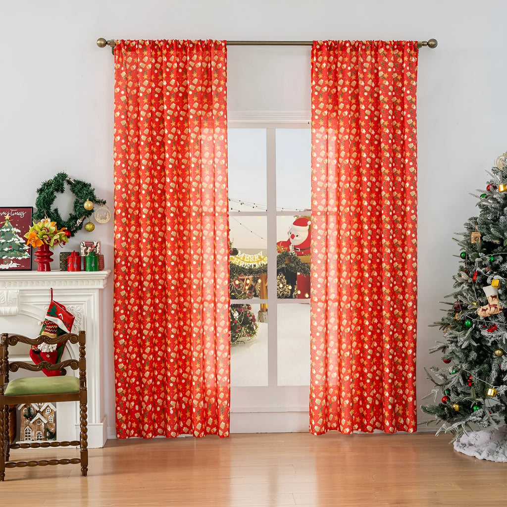 Green Christmas curtain with snowman and angel cartoon print pattern for living room window
