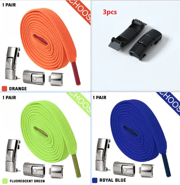 Press lock elastic shoelaces with 8mm widened flat design in various colours