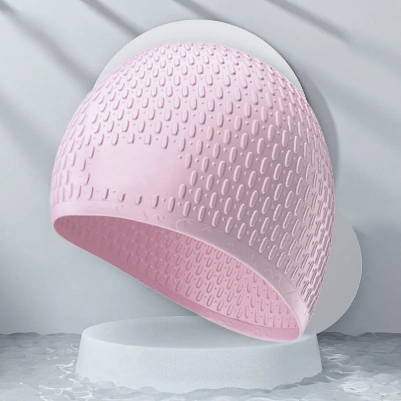 Solid colour silicone swimming cap in water drop shape for adult swimmers