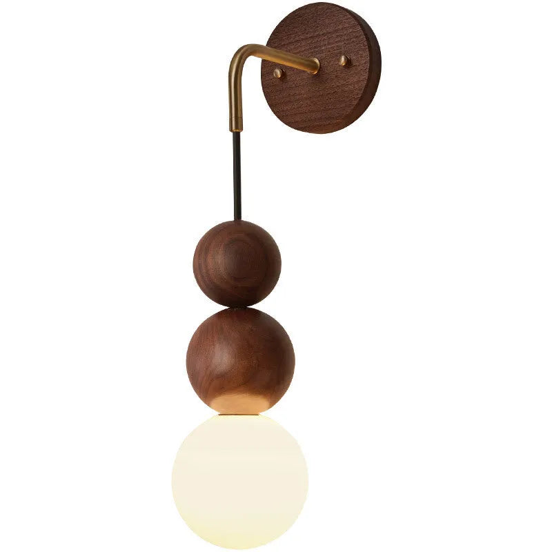 Natural walnut wooden wall suspension lamp with copper accents and tri-colour lighting