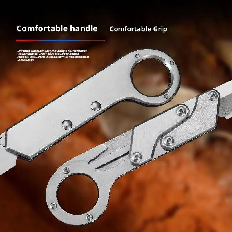 Thickened mechanical deformation folding knife with silver stainless steel blade and handle