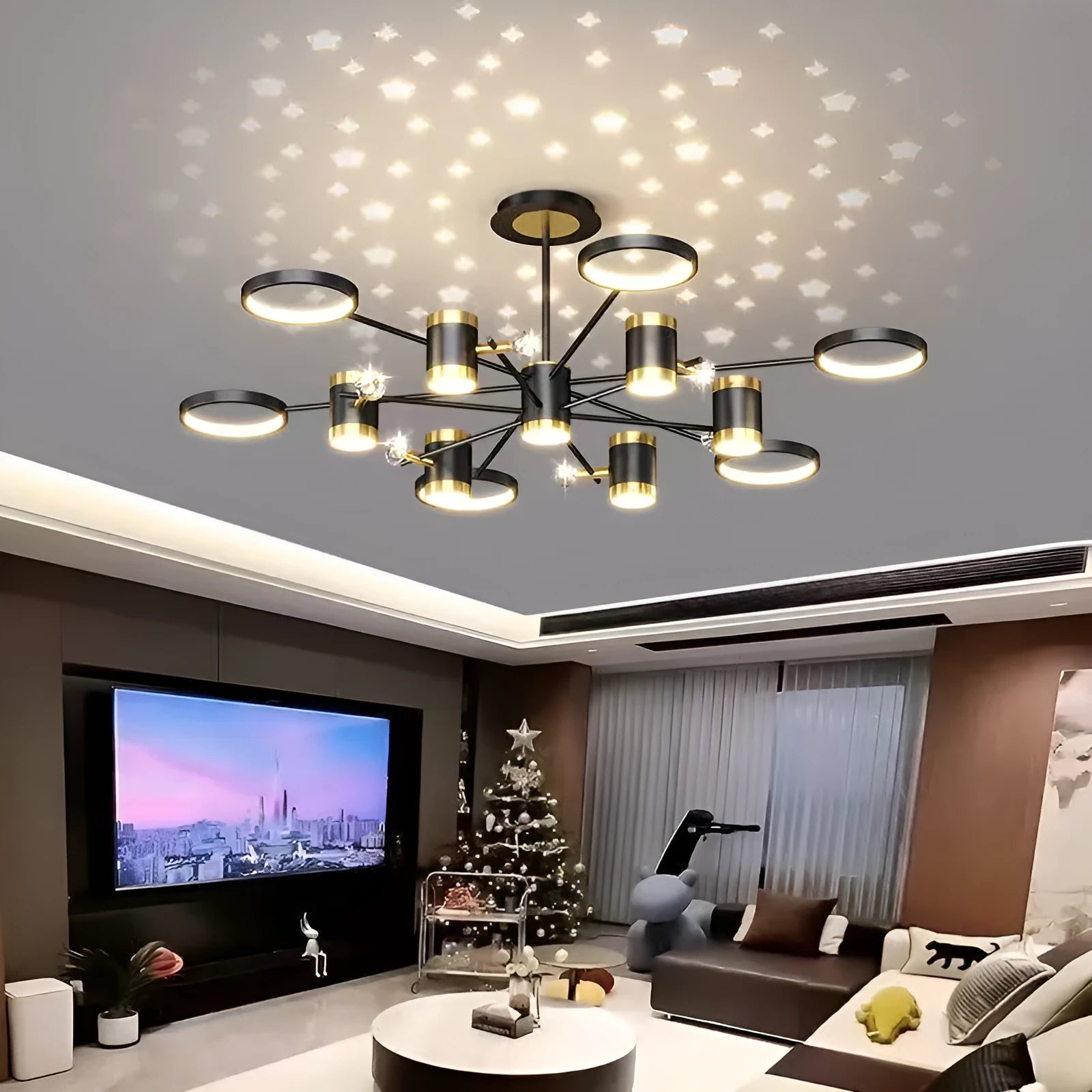 Black iron pendant lamp with 13-head Nordic star design and remote control