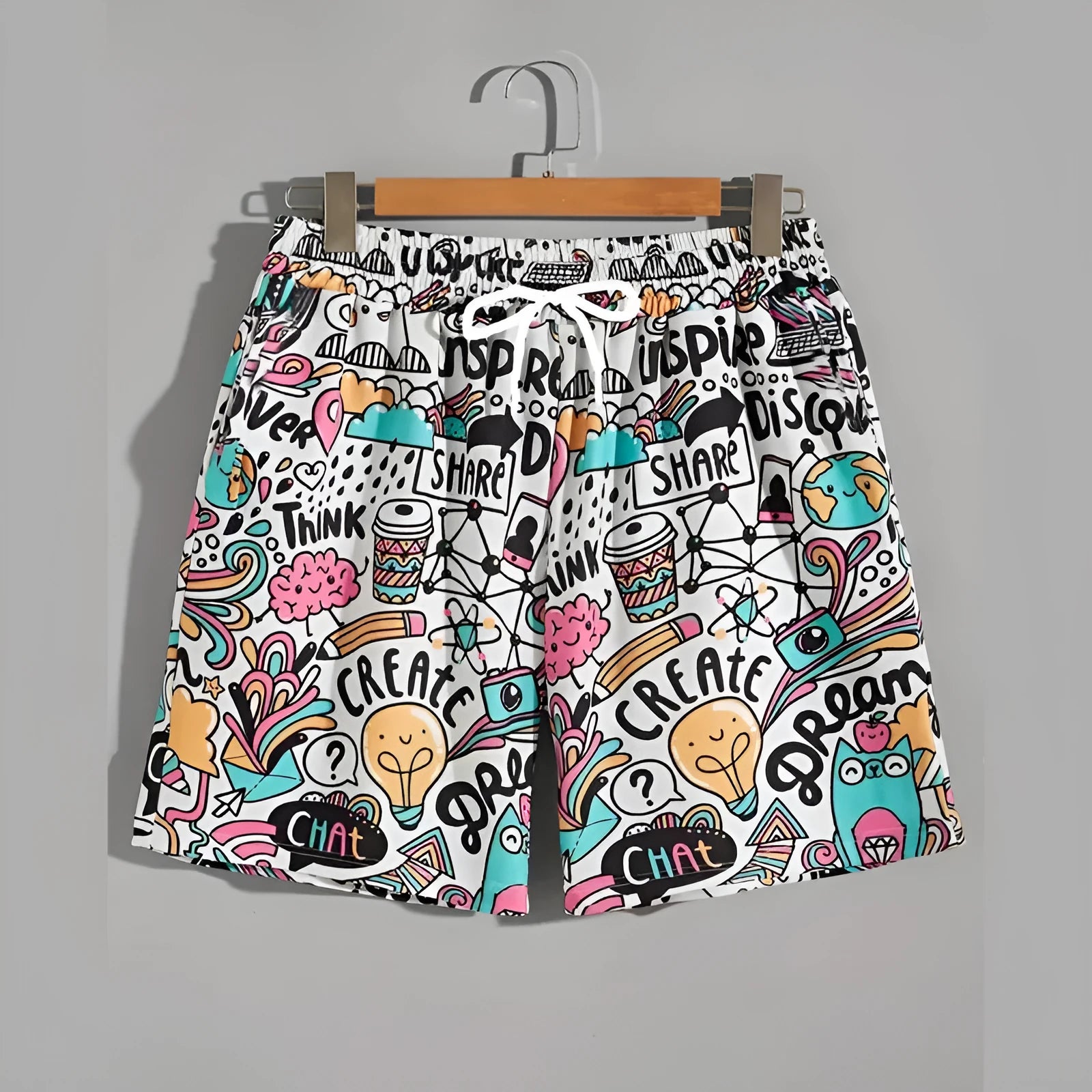 Men's loose-fit polyester beach pants in multiple colours, showing plus size options for summer leisure wear