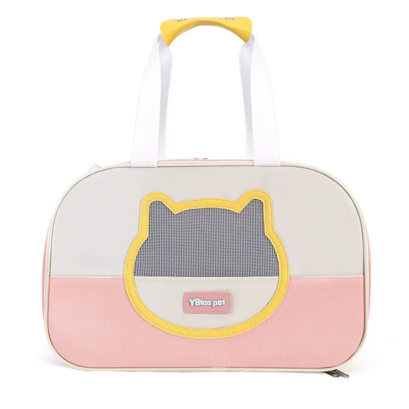 Outdoor portable foldable cat backpack in Oxford cloth, showing large capacity and breathable design.