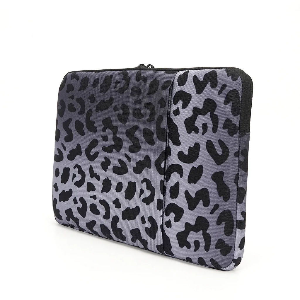 Leopard print laptop sleeve with anti-shock flannel lining for 13-inch and 14-inch devices