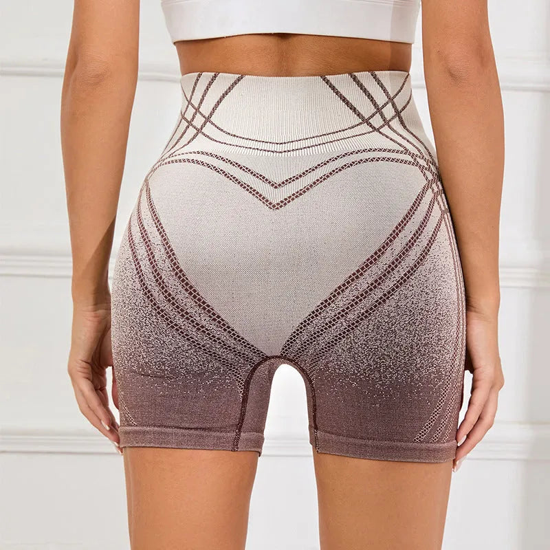 Women's high waisted gradient fitness shorts in black or brown colours for yoga and sports