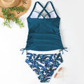 Women's nylon bikini set with high-waisted briefs in army green, black, green leaves and leopard print options