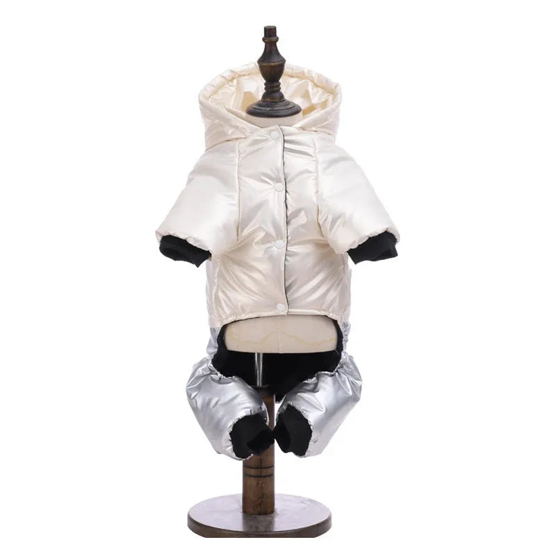 Green waterproof windproof cotton dog coat on four-legged pet
