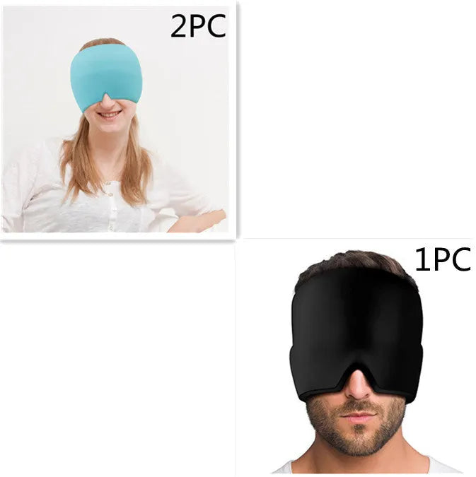 Black elastic cloth gel eye mask for headache relief with adjustable headband