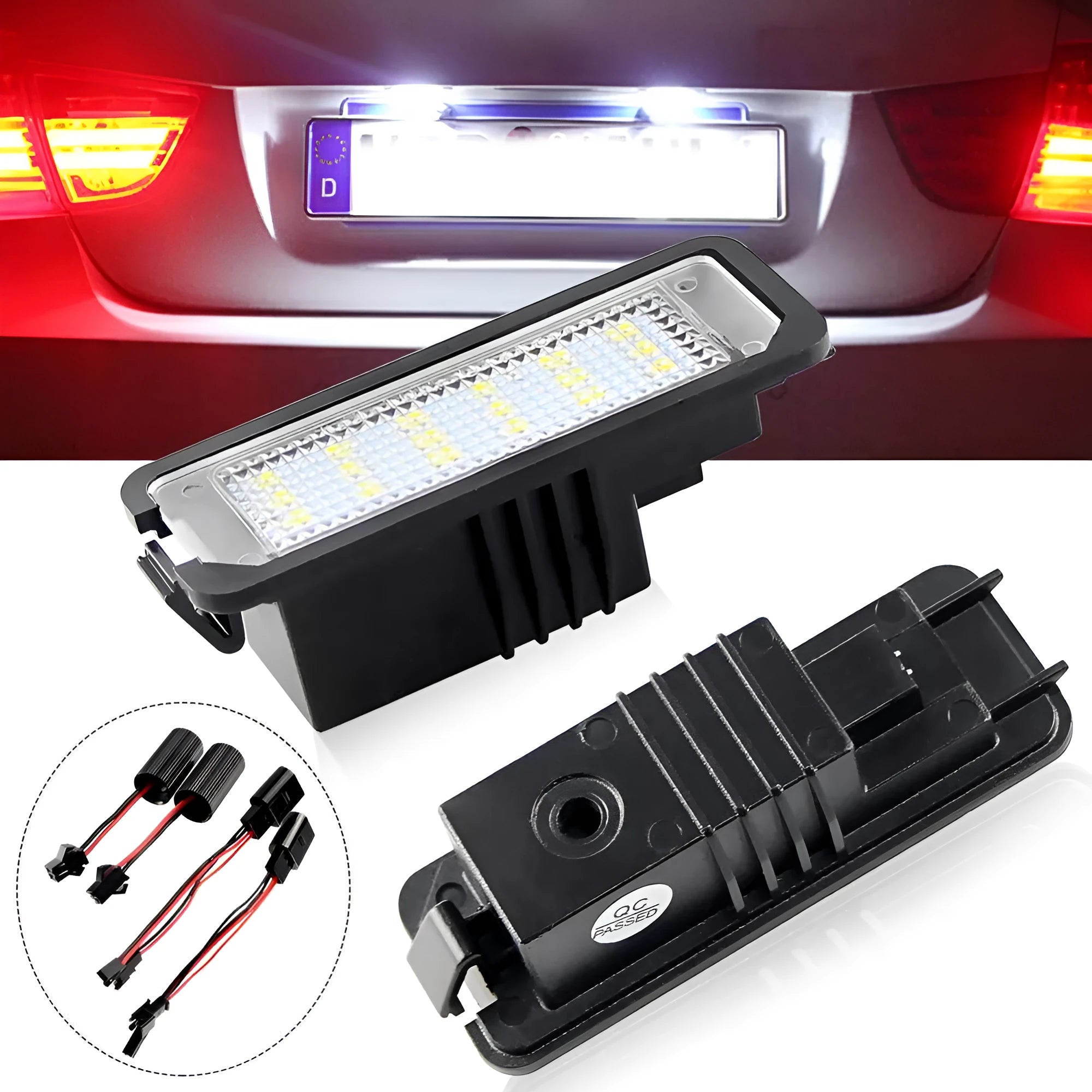 Volkswagen LED license plate light unit with plug connector and built-in Canbus decoder