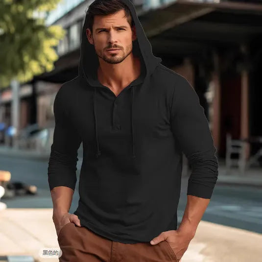 Cotton pullover hoodie in dark blue colour with European and American sizing