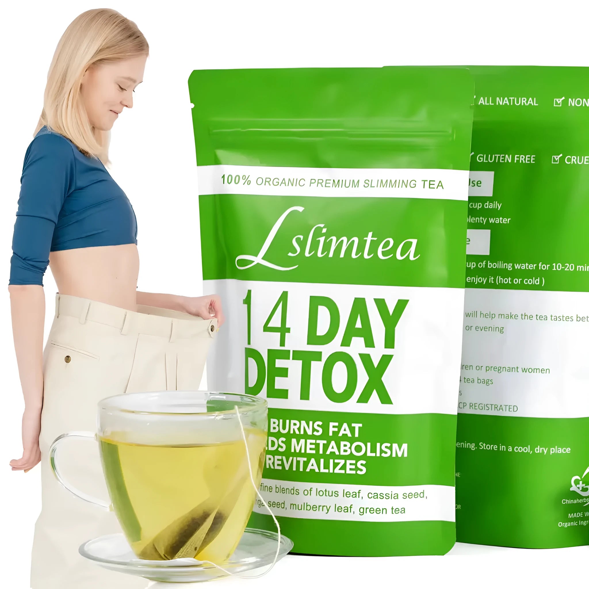 Box of 14 Days Herbal Detoxification Diet Tea containing 14 individual 3g sachets
