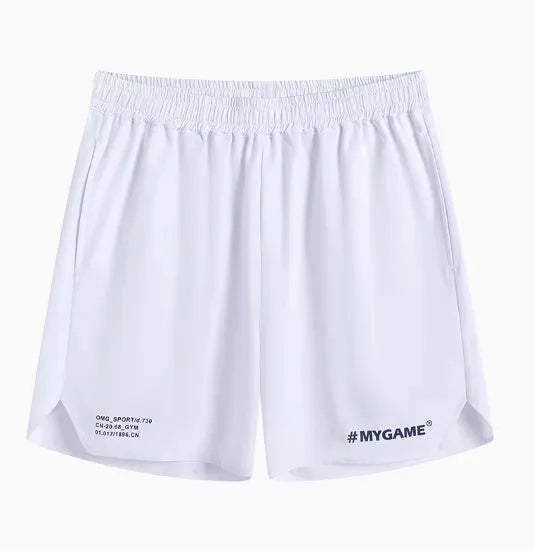 Men's fitness training shorts in midnight blue with moisture-wicking fabric and four-point stretch construction