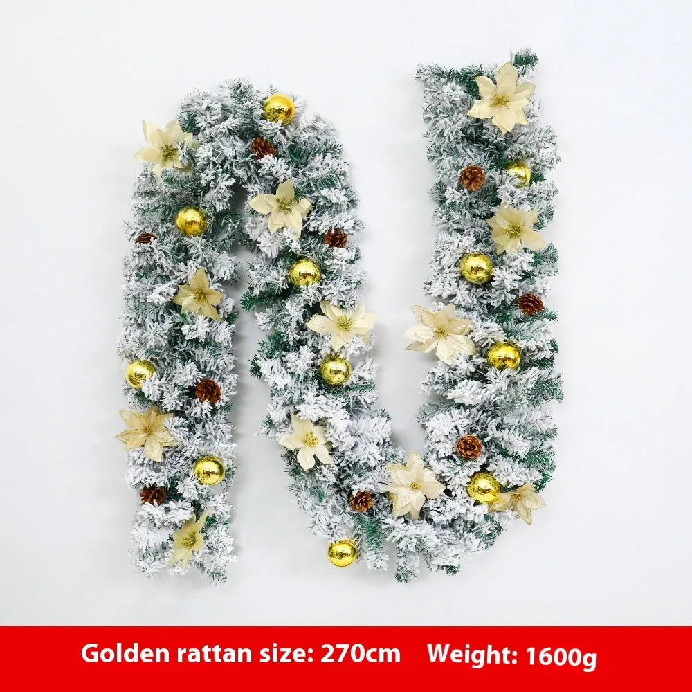 American style flocked rattan Christmas garland vine in a choice of five colours: gold, blue, silver, pink, or red.