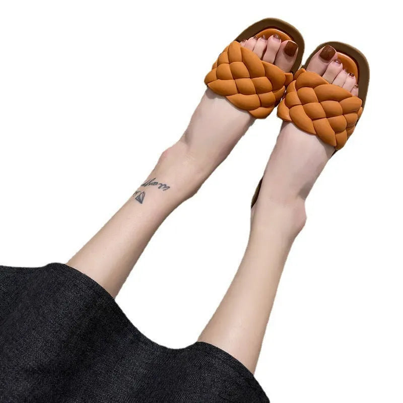 Women's plaid pattern anti-skid beach sandals with PVC thick sole in multiple colours