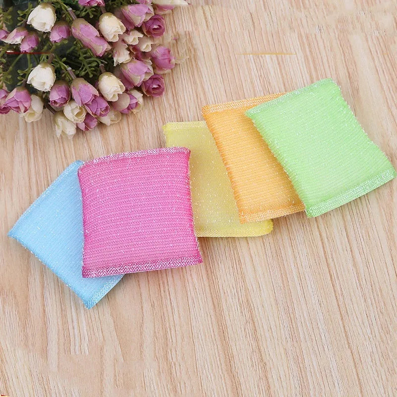 Pinstripe fabric dishwashing sponge mop in macaron mixed colour measuring 12x8.5x1.5cm