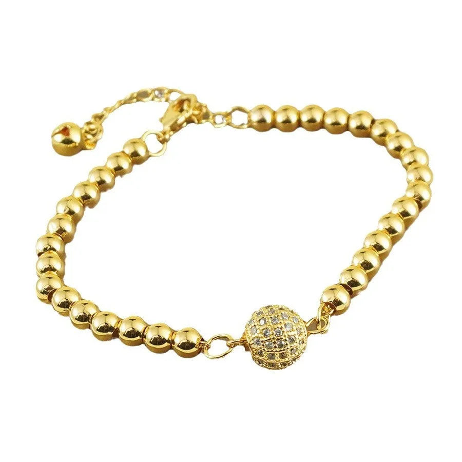 Women's Arabic style copper bracelet with heart shape and single ball zircon stones