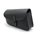 Black motorcycle swingarm saddlebag mounted on Harley-Davidson Sportster side