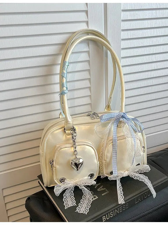 Women's beige PU leather casual shoulder bag with double straps and phone compartment