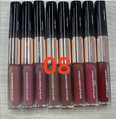C-L021 double-head lip gloss with pointed tip and blending sponge in matte finish